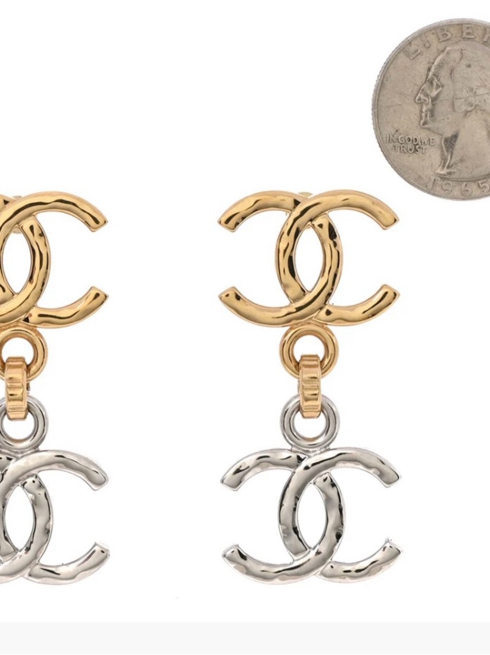 Chanel two tone cc drop earrings - Picture 8 of 8